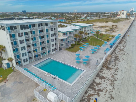 Sunny pool deck views